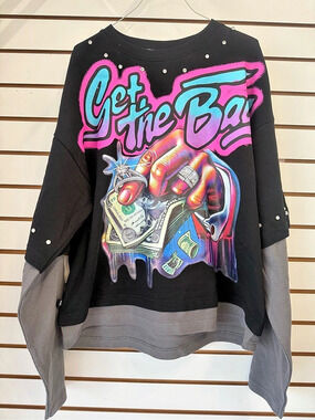 Switch Graphic Studded Sweatshirt in Black & Pink